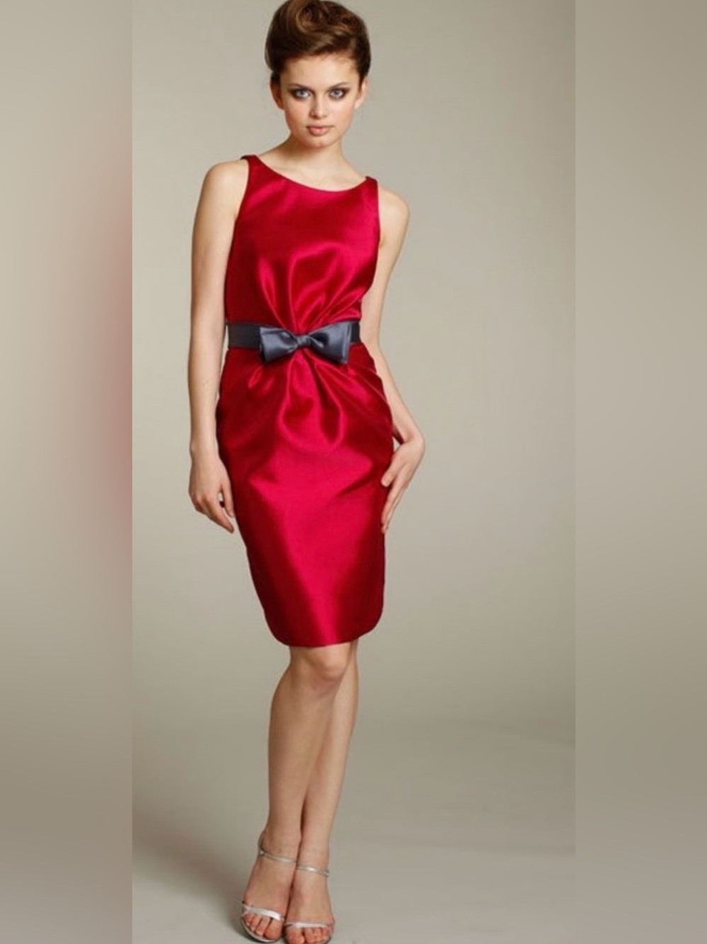 Noir by Lazaro Satin Burgundy Red Cocktail Dress with Contrast Bow